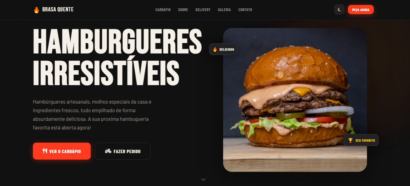 Modelo do site para hamburguerias