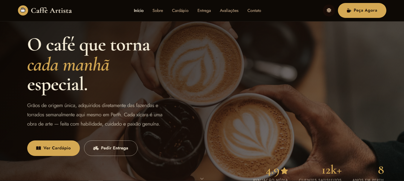 Modelo do site para cafeterias
